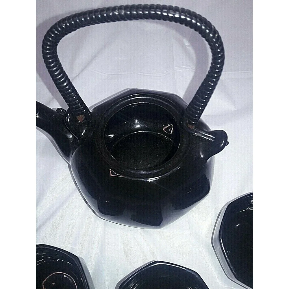Black Ceramic Tea Set 5 Piece Teapot and 4 Cups